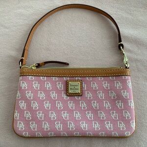 Dooney & Bourke Pink and Tan Monogram Wristlet